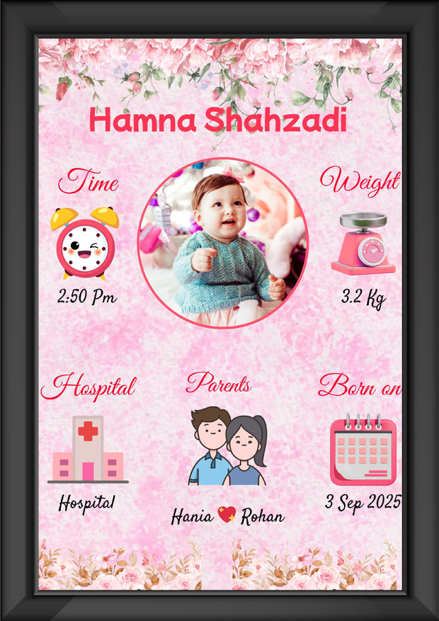 Baby Girl Photo Frame With All Details | Gift For New Parents